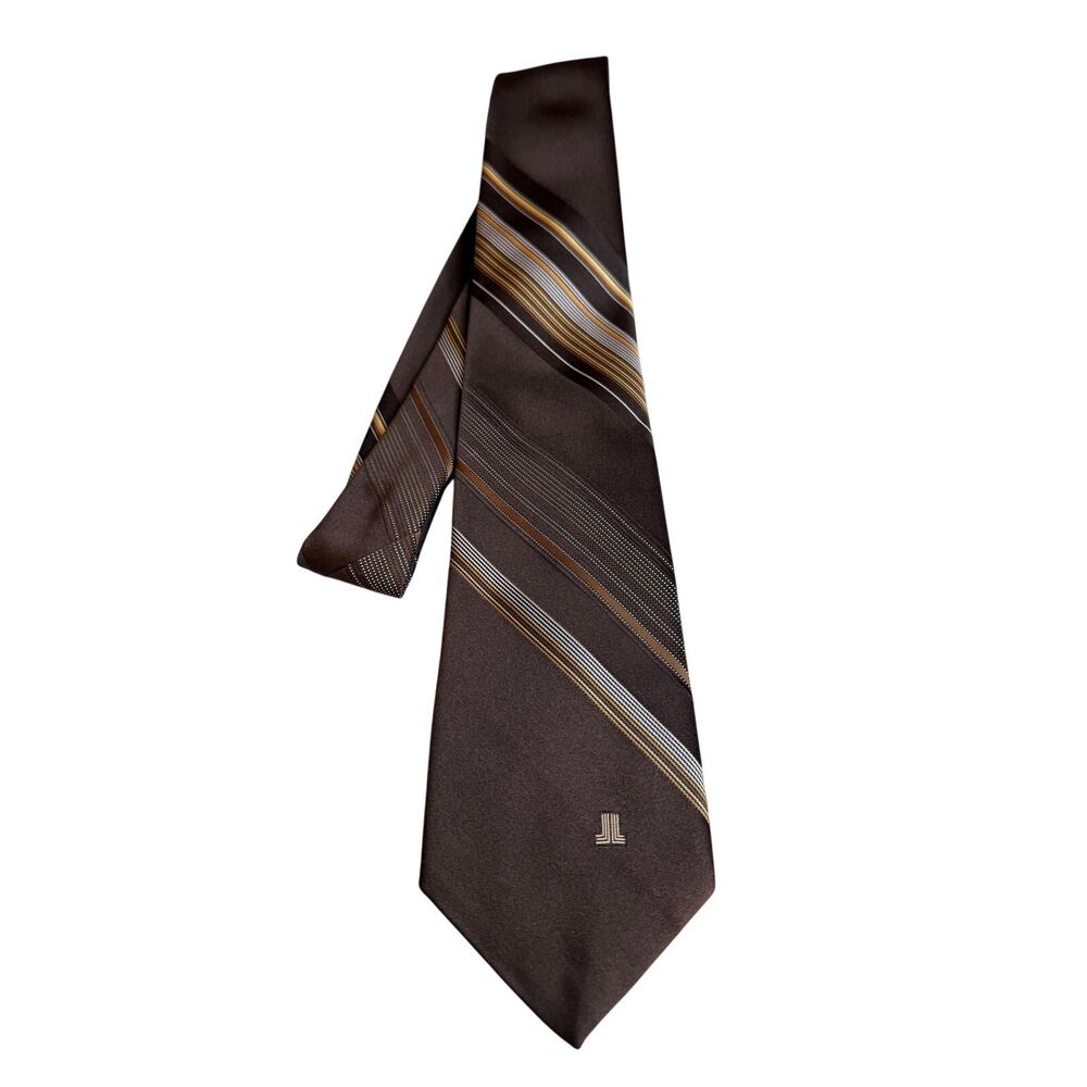 Vintage 70s Lanvin Neck Tie Chocolate Brown Stripe